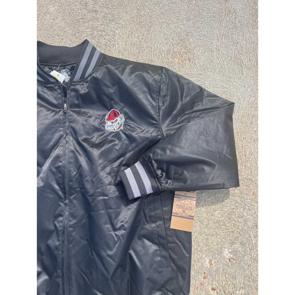 University Of Georgia Bulldogs Satin Bomber Jacket Mens M Black Full Zip